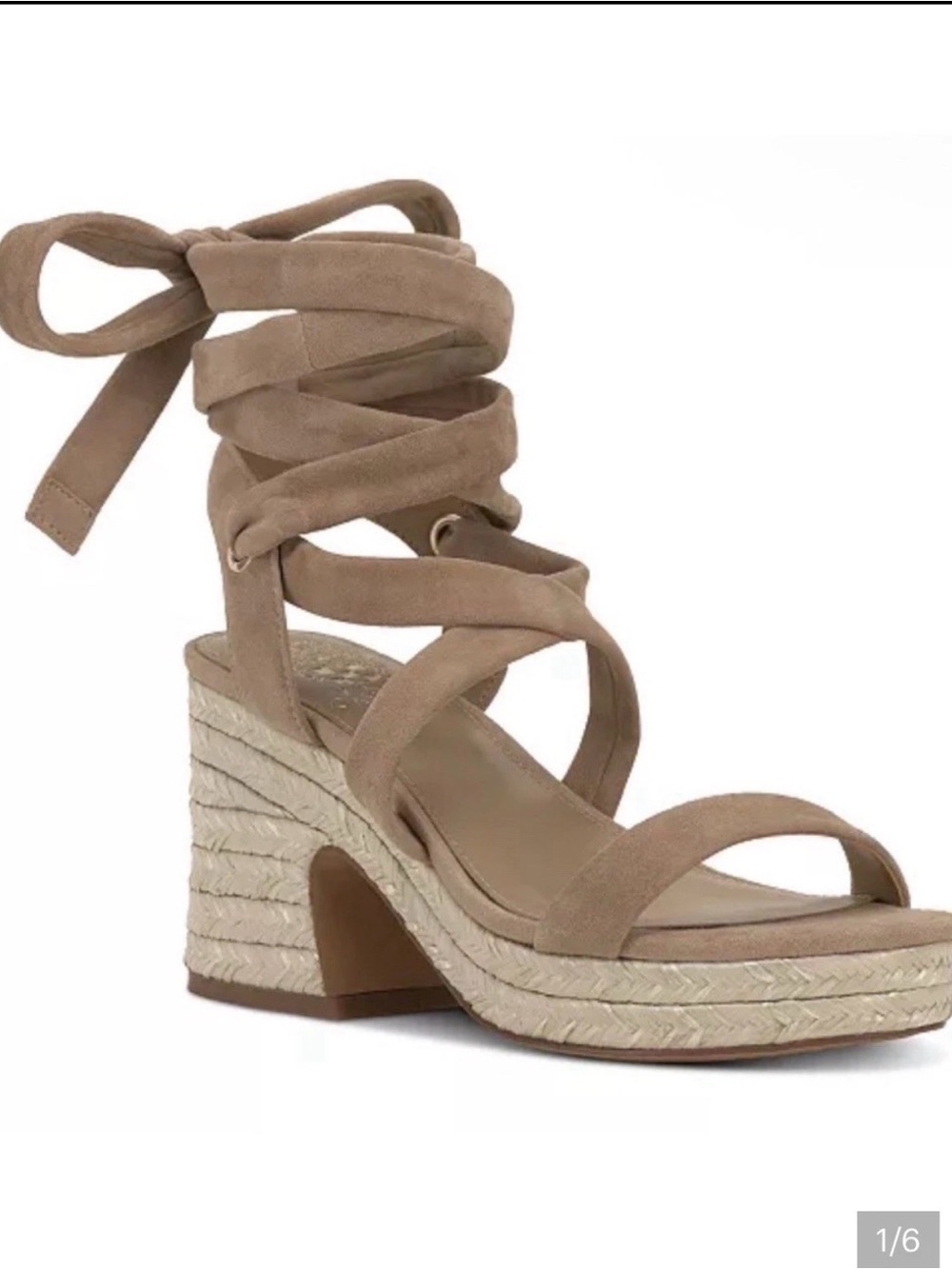 Vince Camuto Roreka Lace Up Espadrille Sandal Wedge Tortilla Suede Sz 8M RP$215